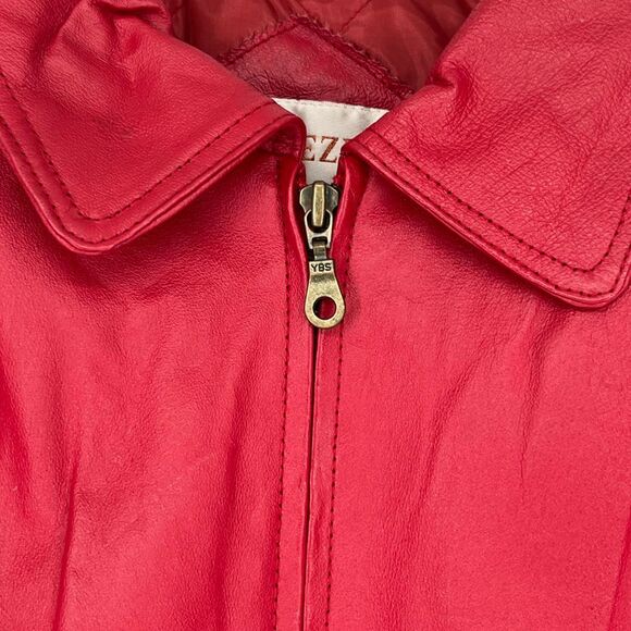 VENEZIA Vtg Leather Jacket Women's Size XL Red Quilted Lining Full Zip Coat Pkts - Picture 5 of 15
